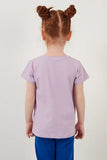 Lela Girl's Purple Printed Crew Neck Cotton T-Shirt