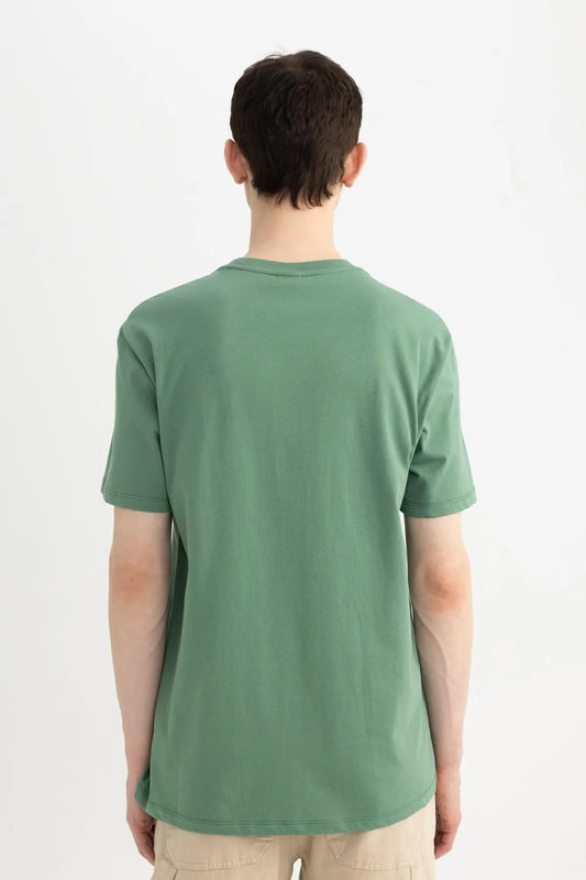 Defacto Men's Green New Regular Fit 100% Cotton T-Shirt
