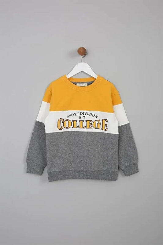 Barmy Boy's Yellow College Font Printed Sweatshirt
