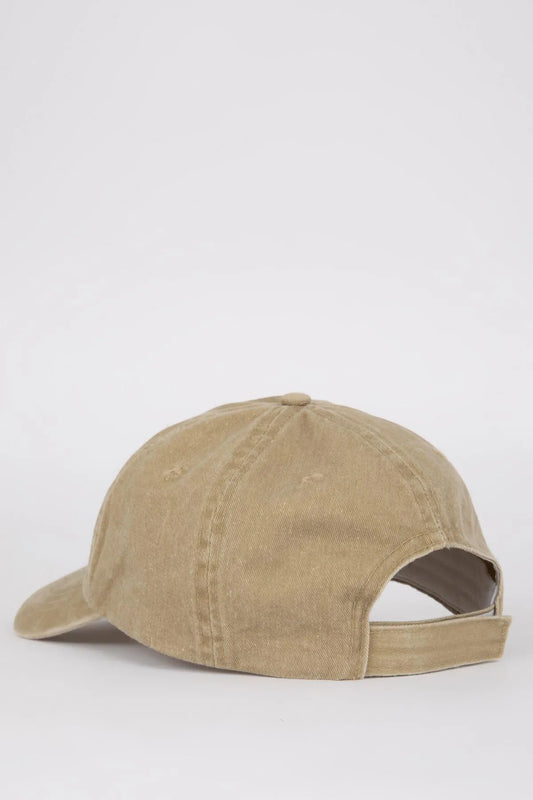 Defacto Men's Beige Embroidered Cotton Hat