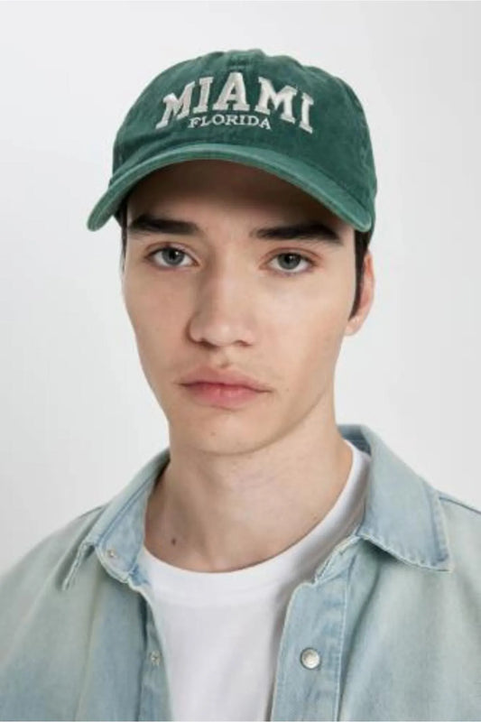 Defacto Men's Green Embroidered Woven Baseball and Basketball Hat