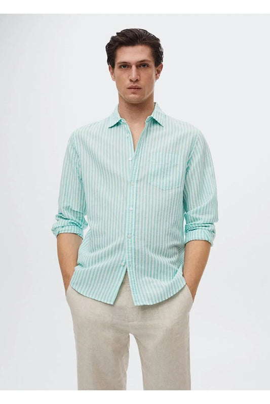Mango Men's Striped Linen Slim Fit Shirt