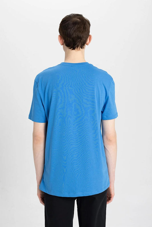 Defacto Men's Blue New Regular Fit 100% Cotton T-Shirt