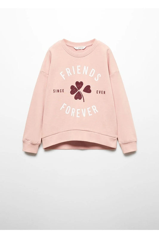 Mango Kids Girls Pink Cotton Message Printed Sweatshirt
