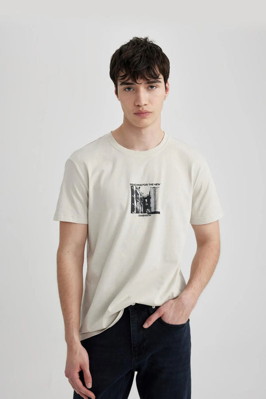 Defacto Men's Slim Fit Crew Neck Printed Short Sleeve T-Shirt
