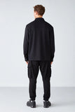 Grimelange Men's Special Textured Thick Fabric Black Jacket