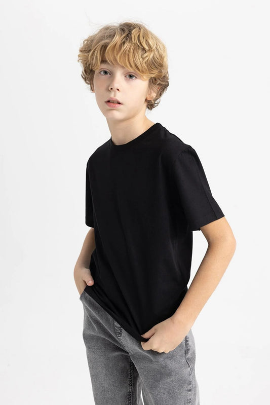 Defacto Boy's Black Regular Fit Crew Neck Short Sleeve T-Shirt