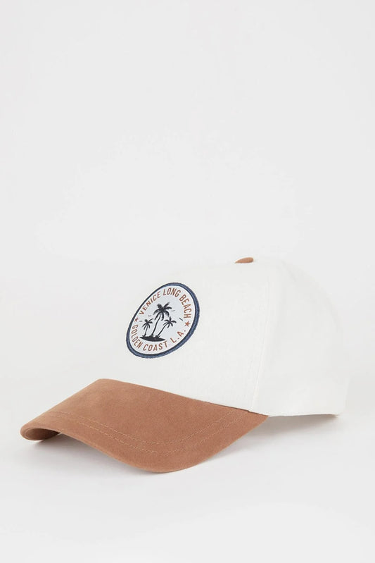 Defacto Men's White Faux Leather Cap Hat