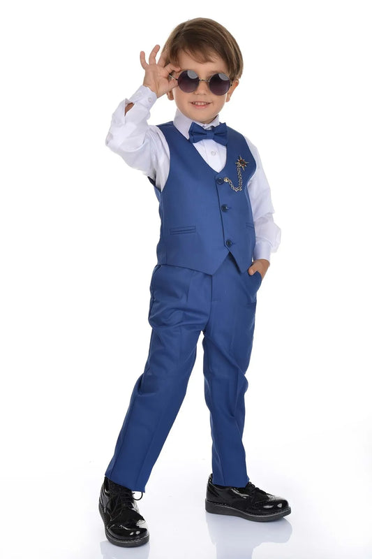 Mnk Boy's Indigo Vest Tuxedo Suit