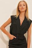 Trend Alaçatı Style Women's Shirt Collar Fillet Striped Blouse