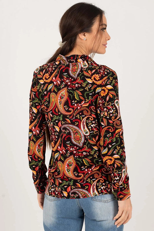 Armonika Women's Black Patterned Long Sleeve Shirt