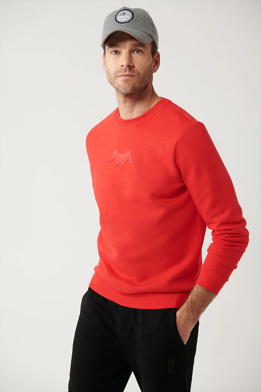 Avva Men's Red Printed Standard Fit Normal Cut Sweatshirt
