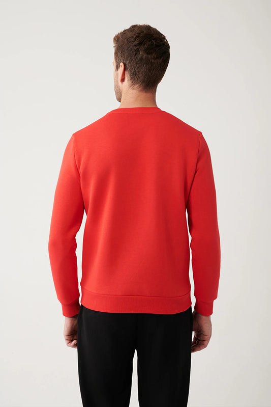 Avva Men's Red Printed Standard Fit Normal Cut Sweatshirt