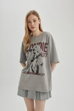 Defacto Women's Grey Cool Blondie Oversize Fit Crew Neck Printed Short Sleeve T-Shirt