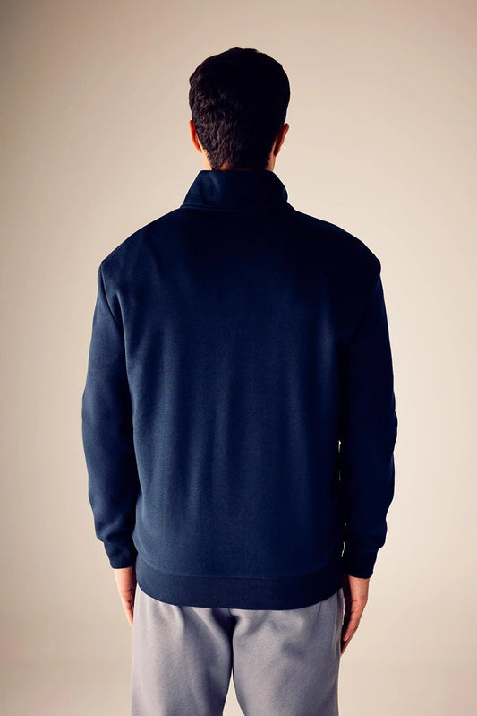 Defacto Men's Navy Blue Comfort Fit Zippered High Collar Sweatshirt