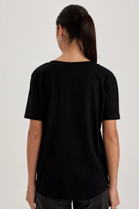 Defacto Women's Black 100% Cotton T-Shirt