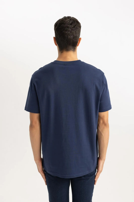 Defacto Men's Nave Blue New Regular Fit 100% Cotton T-Shirt