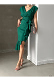Janes Boutique Bella Scuba Fabric Ruffle Front Midi Length Evening Dress