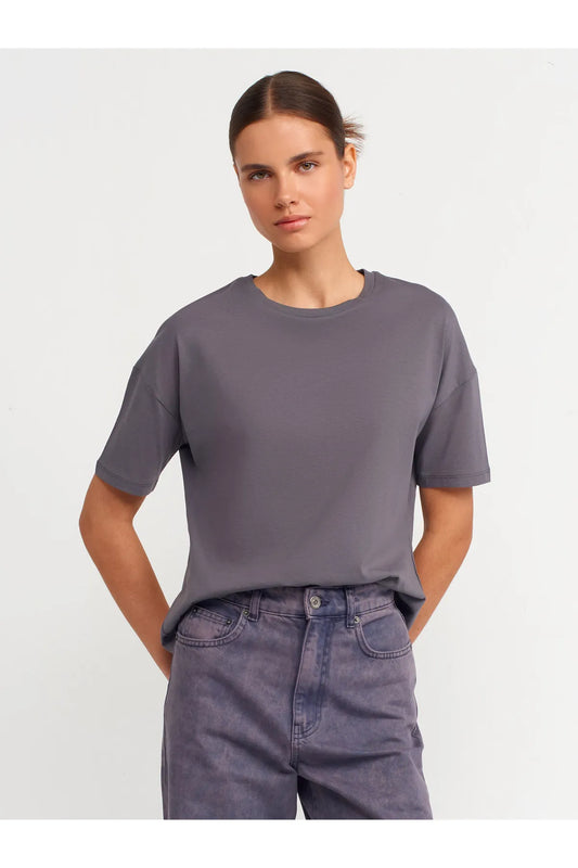 Dilvin Women's Grey Basic T-Shirt