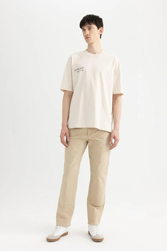 Defacto Men's Beige Oversize Fit T-Shirt