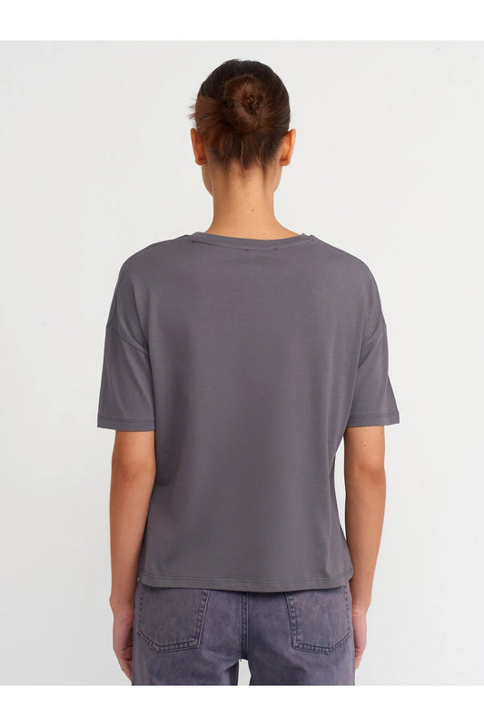 Dilvin Women's Grey Basic T-Shirt