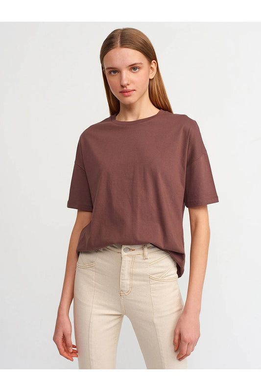 Dilvin Women's Brown Basic T-Shirt