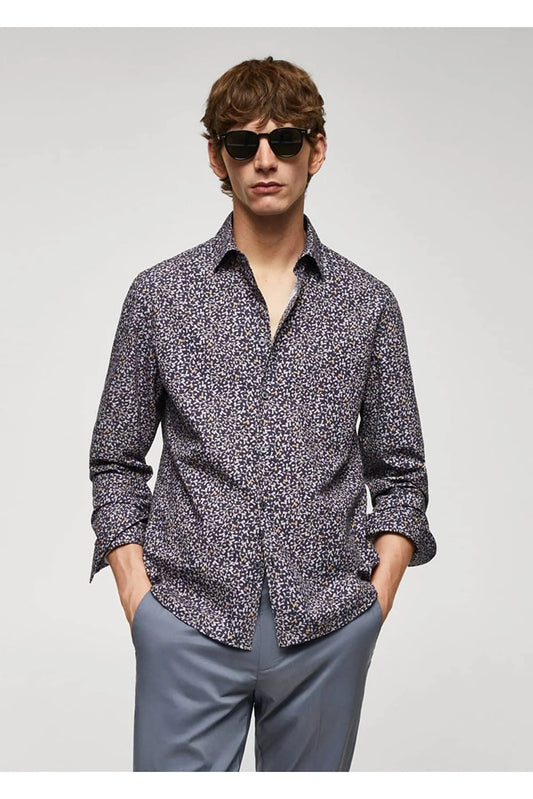 Mango Men's 100% Cotton Micro Leaf Patterned Shirt