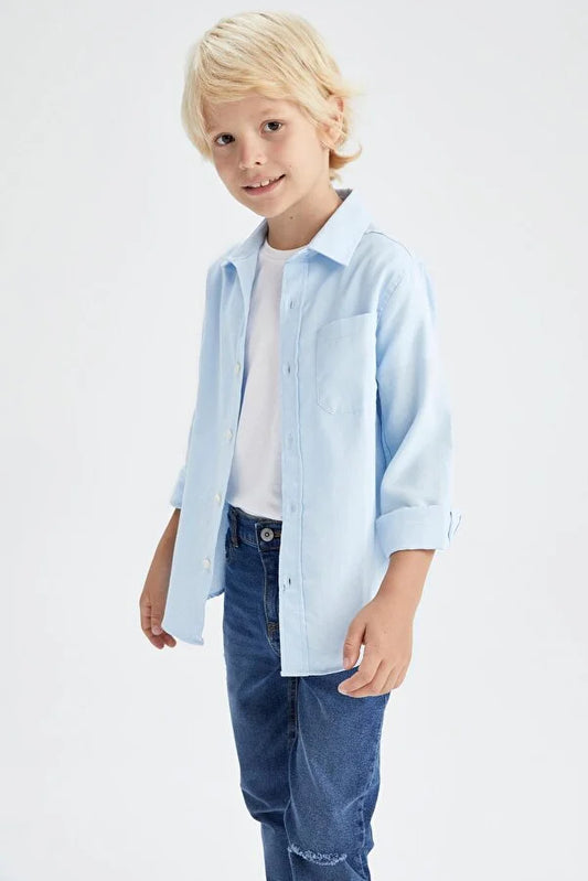 Defacto Boy's Blue Oxford Long Sleeve School Shirt