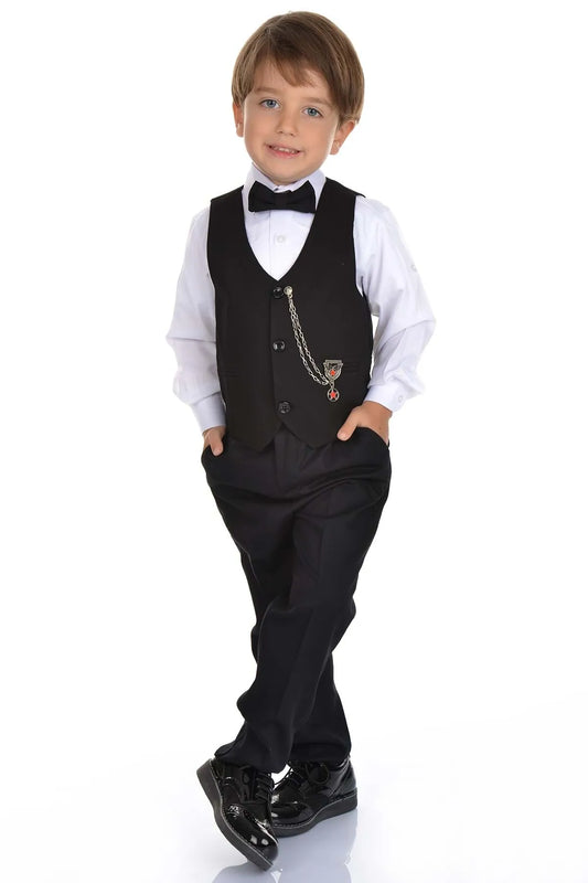 Mnk Boy's Black Vest Tuxedo Suit