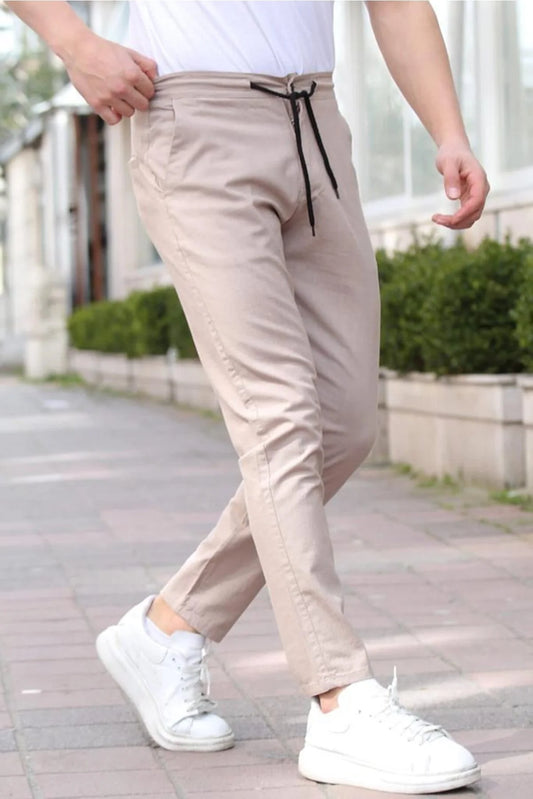 Tarz Cool Men's Mink Eganis Drawstring Jogger Buttoned Fabric Pants