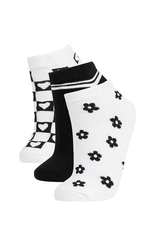 Defacto Women's 3-Piece Cotton Booties Socks