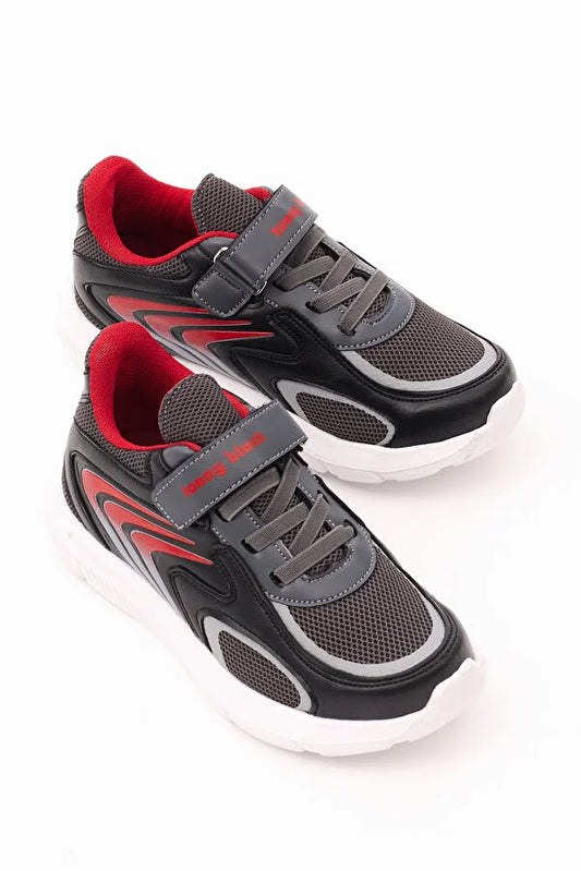 Tonny Black Boy's Black Red Rubber Laced Velcro Sports Shoes