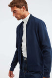 Grimelange Men's Navy Blue Zippered Knitwear Collar Slim Fit Daily Small Size Jacket