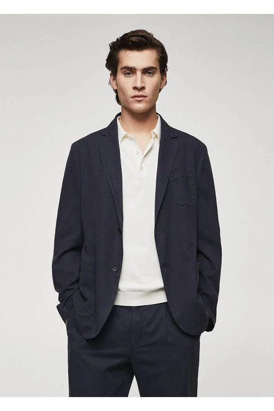 Mango Men's Slim Fit Linen-cotton Blend Blazer Jacket