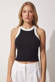 Happiness Istanbul Contrast Striped Halter Neck Crop Blouse