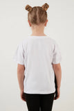 Lela Girl's White Cotton Printed Tassel Detailed Crew Neck T-Shirt