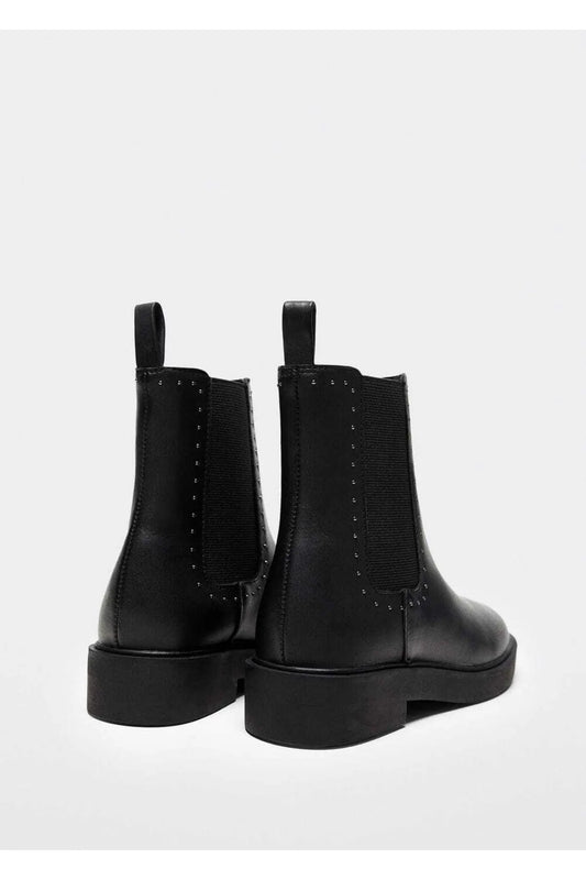 Mango Kids Girl's Black Studded Detailed Leather Ankle Boots