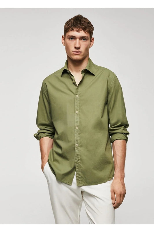 Mango Men's Regular Cut Cotton Voile Shirt