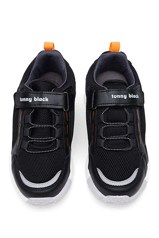 Tonny Black Boy's Black White Velcro Sport Shoes