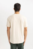 Defacto Men's Ecru New Regular Fit 100% Cotton T-Shirt
