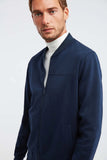 Grimelange Men's Navy Blue Zippered Knitwear Collar Slim Fit Daily Small Size Jacket