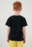 Lela Boy's Black Printed Crew Neck Cotton T Shirt