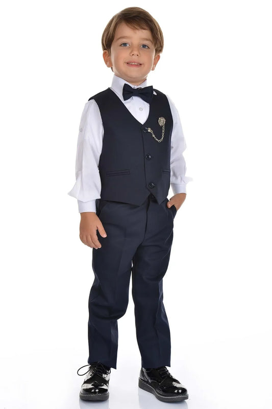 Mnk Boy's Navy Blue Vest Tuxedo Suit