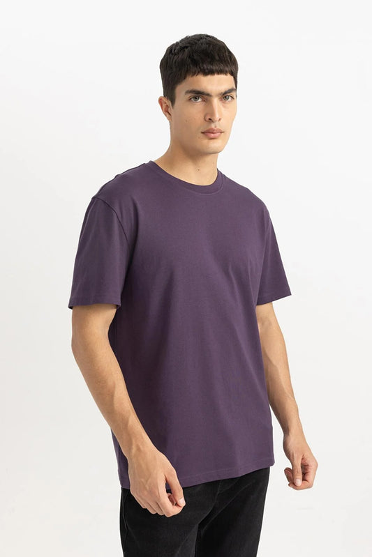 Defacto Men's Purple New Regular Fit 100% Cotton T-Shirt