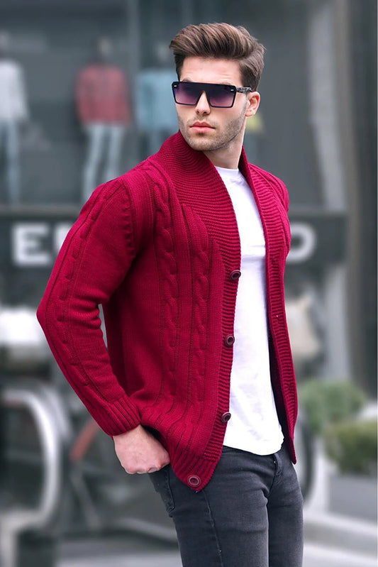 Madmext Men's Red Knitted Cardigan