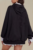 Eldemir Women's Plain Black Hooded Oversize Cotton Sweatshirt