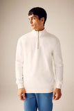 Defacto Men's White Comfort Fit Zippered High Collar Sweatshirt