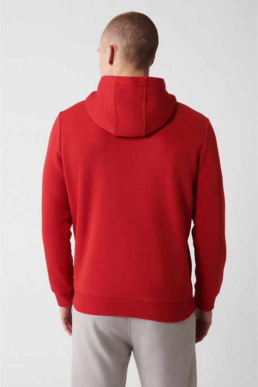 Avva Men's Red Hooded With Fleece Inner Collar Sweatshirt