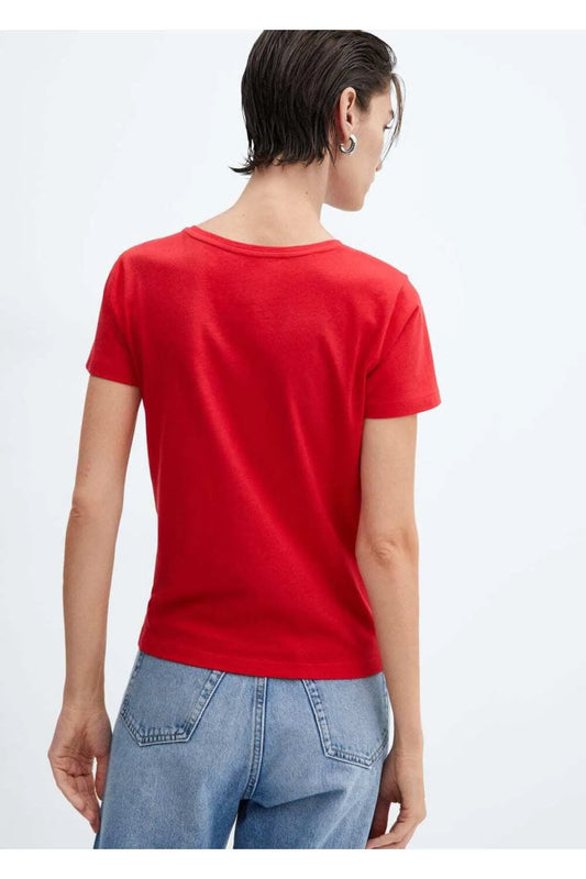 Mango Women's Red Cotton logo T-Shirt