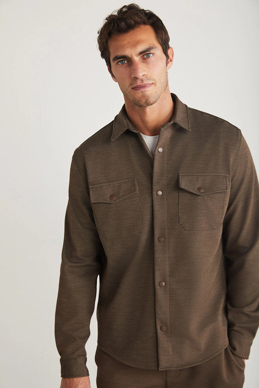 Grimelange Men's Brown Jones Special Piqué Look Thick Fabric Jacket